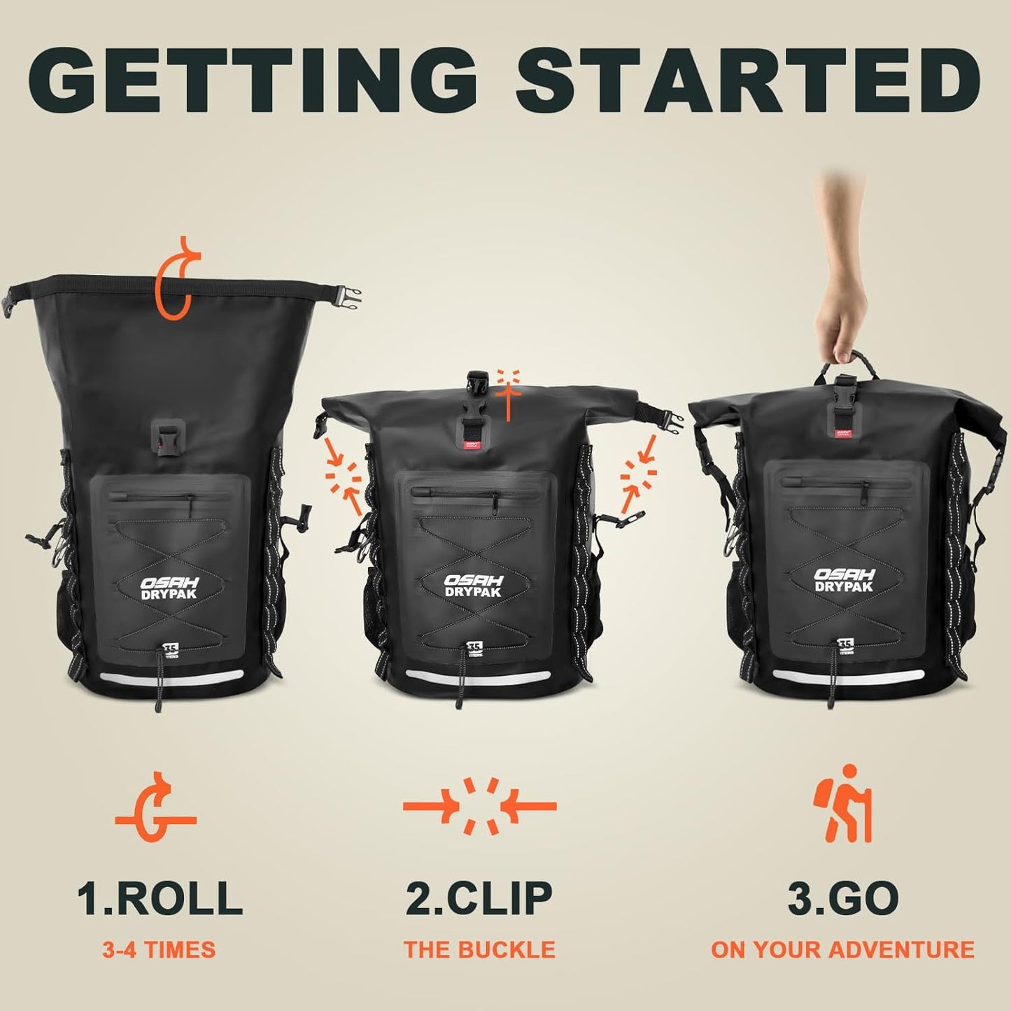 Waterproof Backpack Dry Bag 35L/55L/85L ā Heavy Duty Roll-Top Hiking Backpack for Travel, Kayaking, Boating, Camping, Rafting and Fishing
