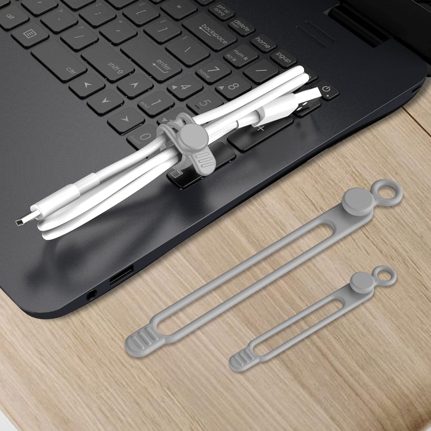 Nearockle Silicone Cable Ties Cord Organizer for Cable Management, 16PCS 4.2" and 7.1" Reusable Cable Organizer Electronic Accessories for Home, Office, Kitchen, School, Travel (Grey)