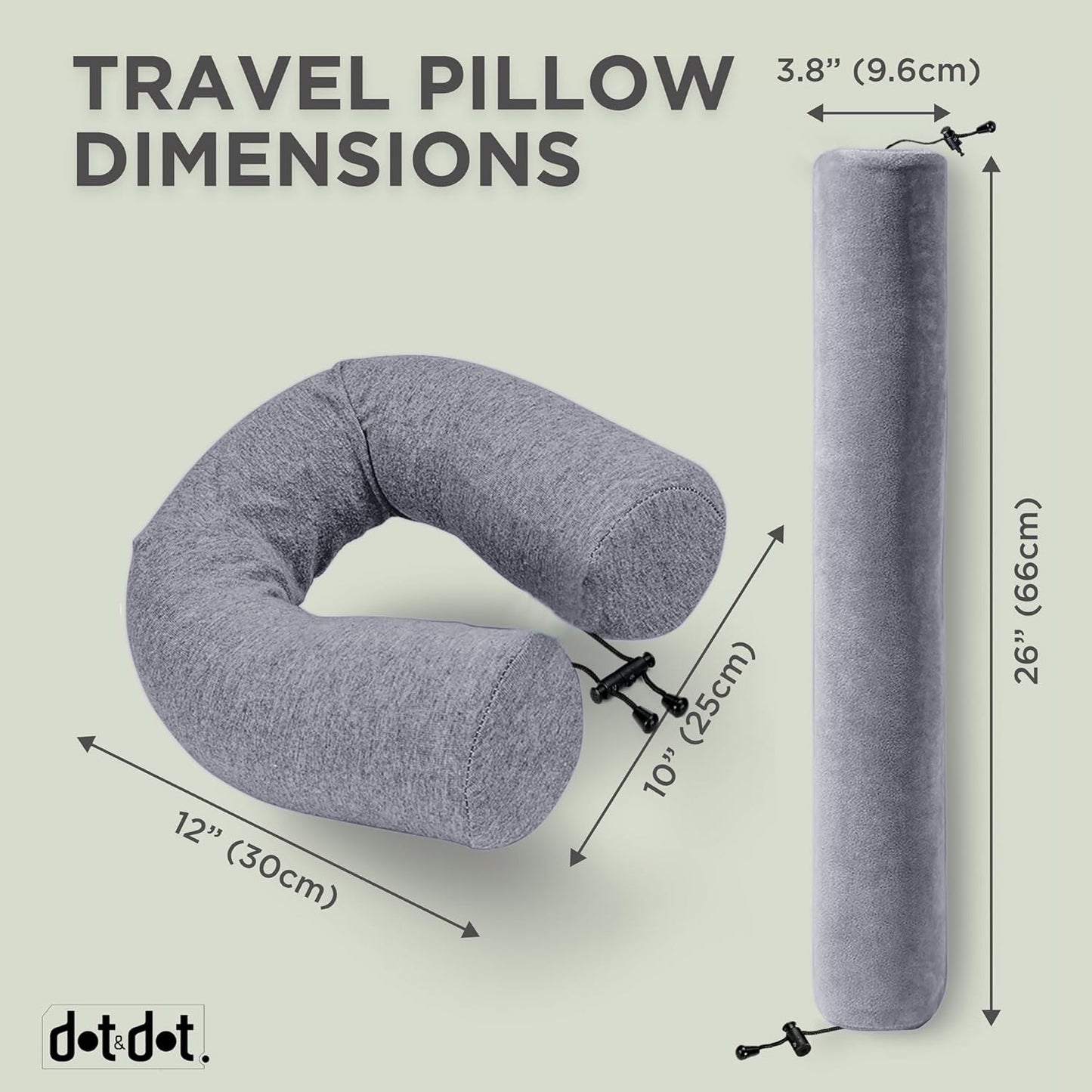 Dot&Dot Twist Memory Foam Travel Pillow for Airplanes - Travel Neck Pillow for Sleeping - Airplane Pillow for Neck Support, Chin, Lumbar and Leg - Adjustable, Bendable Neck Roll Pillow (Gray Black AC)
