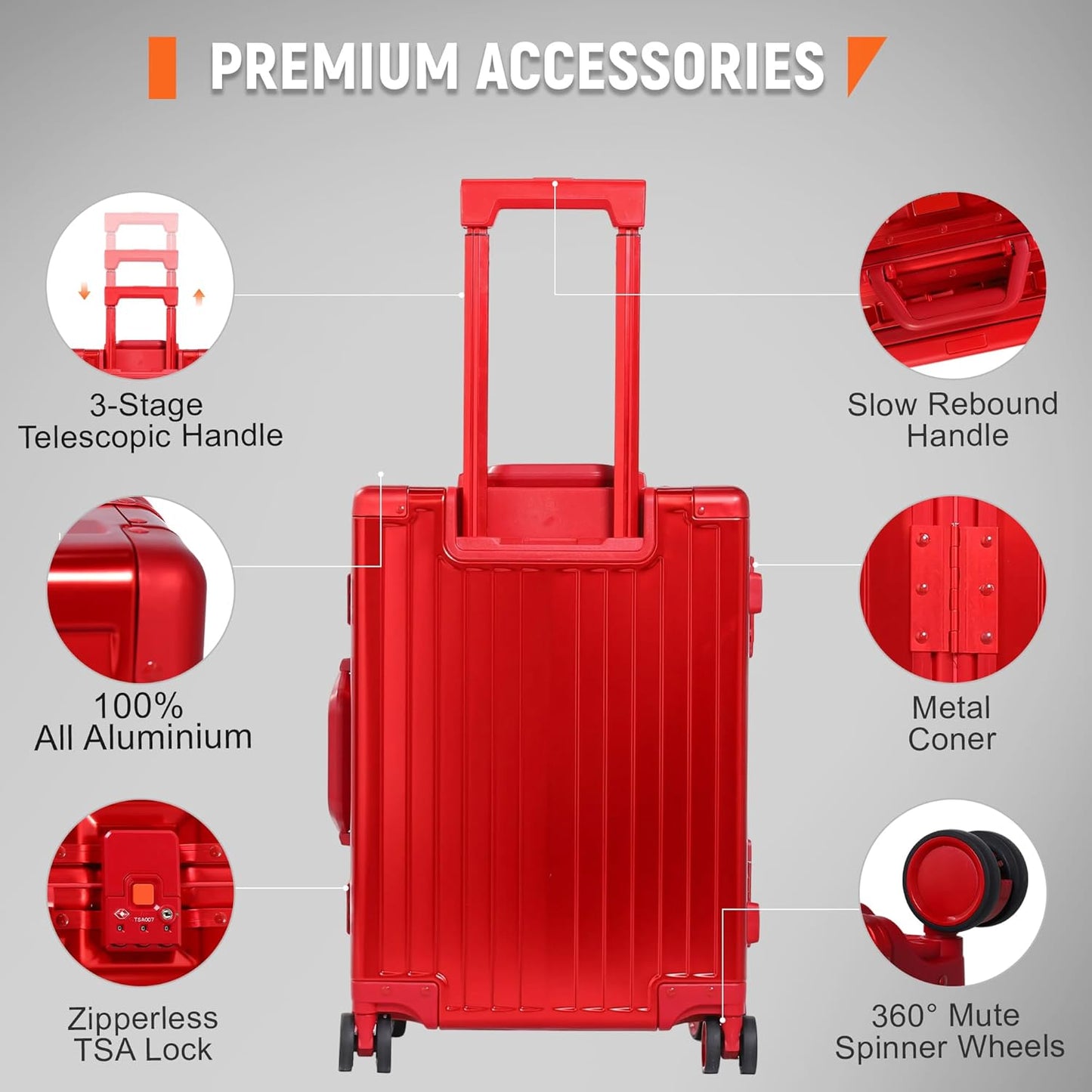 UrbanExplorer All Aluminum Carry On Luggage 22x14x9 Airline Approved Heavy Duty Hard Shell Suitcases Zipperless Suitcase with TSA Lock, Red, 20 Inch