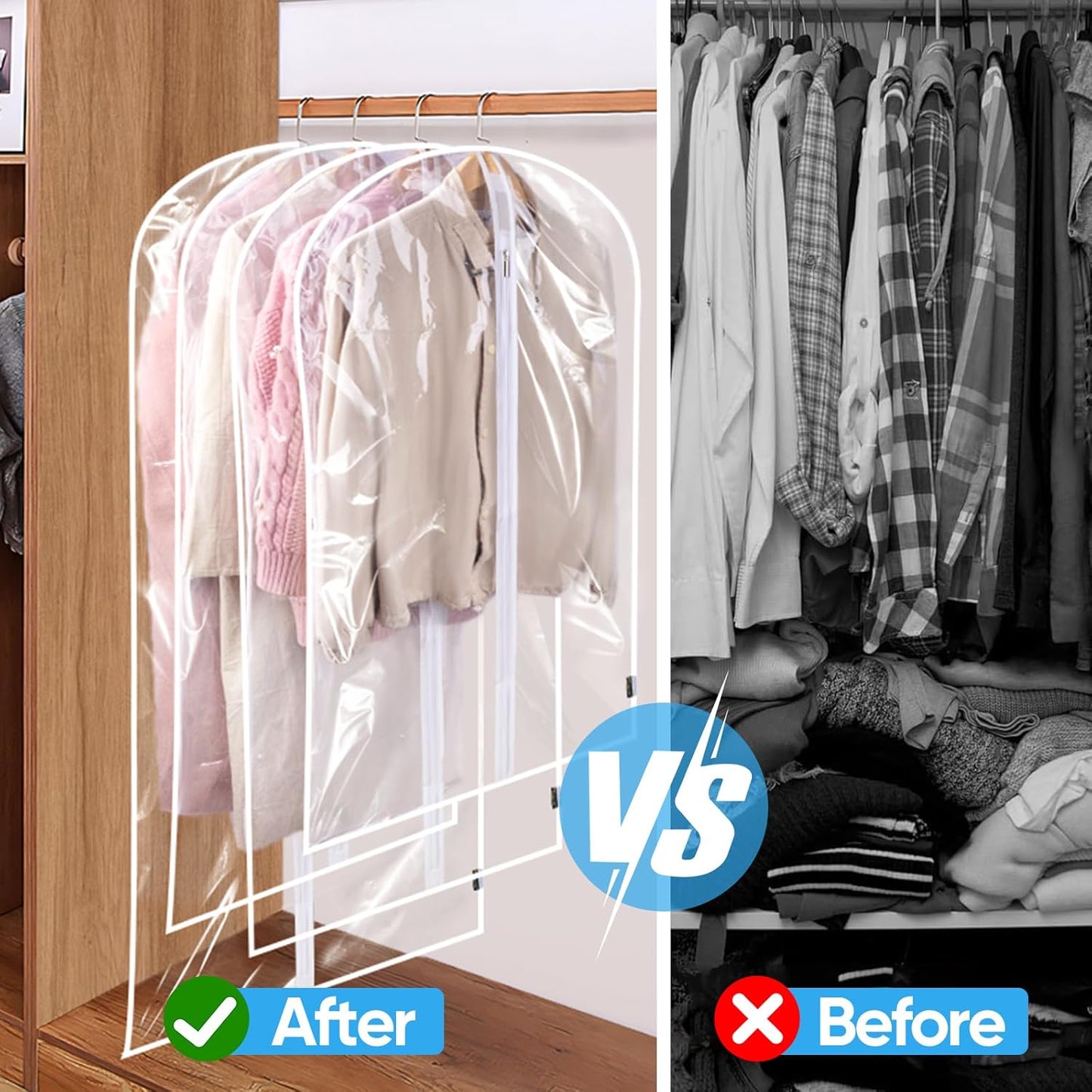 BALEINE 48'' Clear Garment Bags, 12 Packs PEVA Dress Bag for Closet Clothes Dresses Suit Coats Storage (Clear, 12PK)