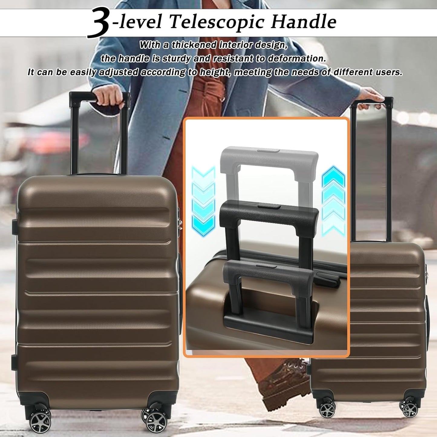 Merax 24 Inch Luggage Set Hardshell ABS Suitcase with Spinner Wheels 2 Packing Cubes Durable Travel Checked Luggage for Weekend Getaways Long Vacations Brown