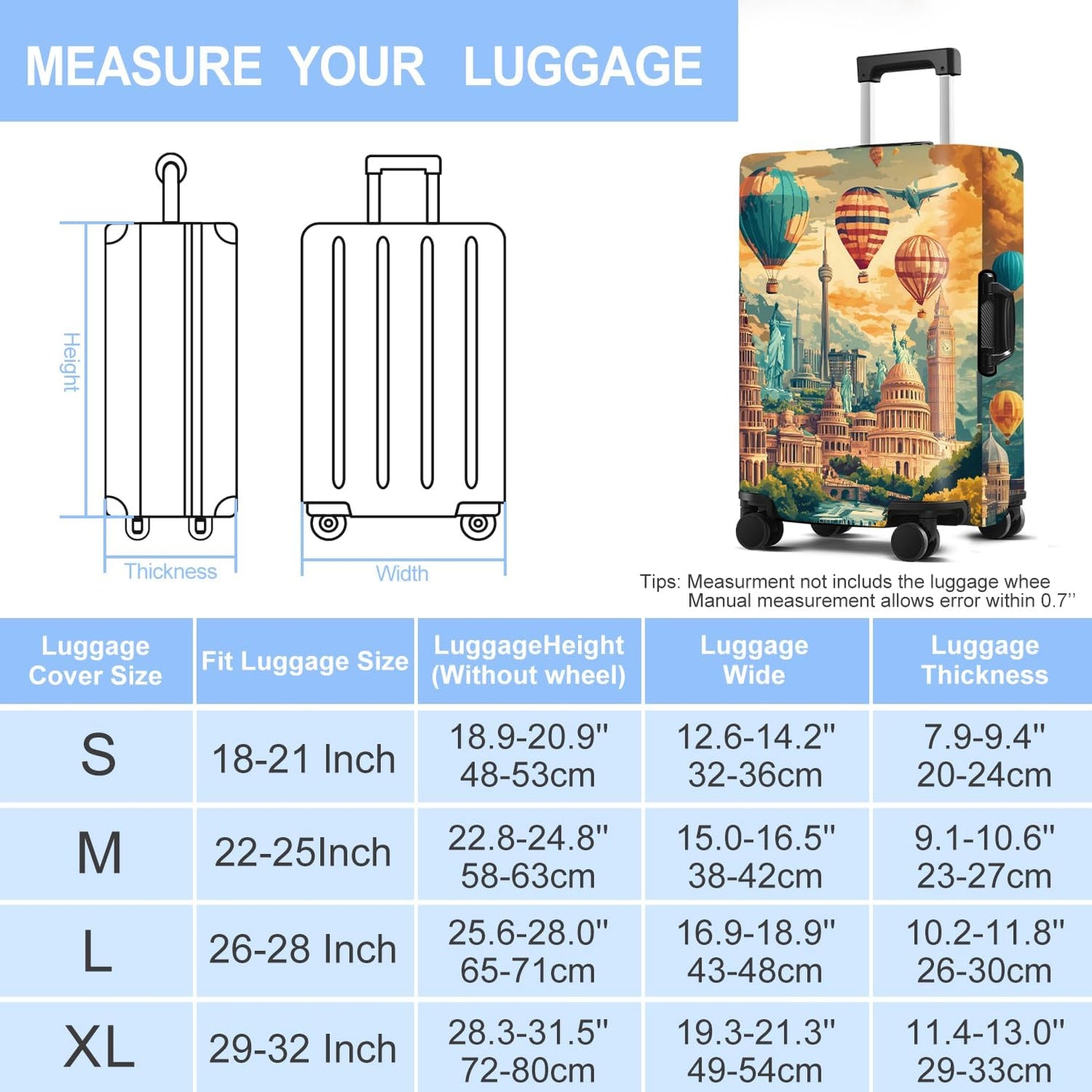 Luggage Cover Washable Suitcase Protector Anti-scratch Suitcase cover Fits 20-34 Inch Luggage (Balloon, L(28-30inch suitcase))