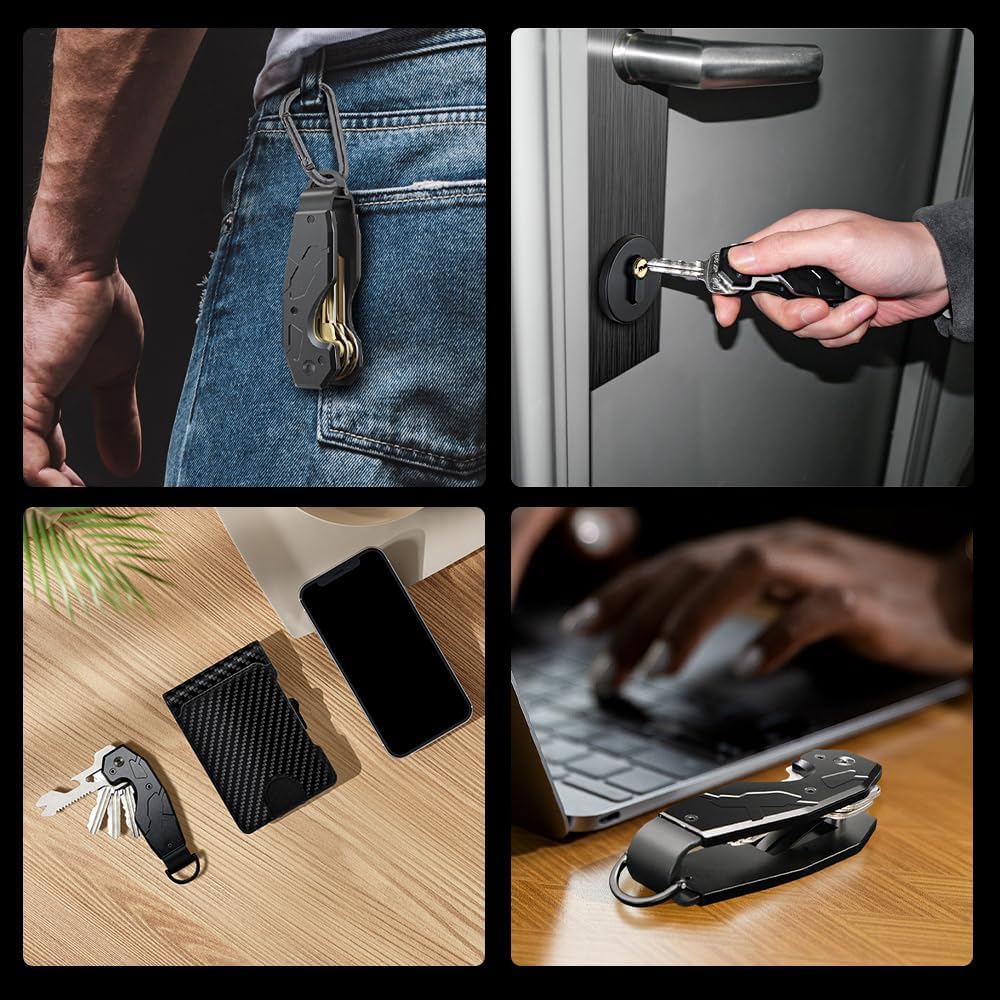 Zeeker Compact Key Organizer Keychain with Built-in Tools – Holds 1-6 Keys, Includes Bottle Opener, Hex Wrench, and Serrated Cutter – Minimalist Key Holder for Men and Women (Black)