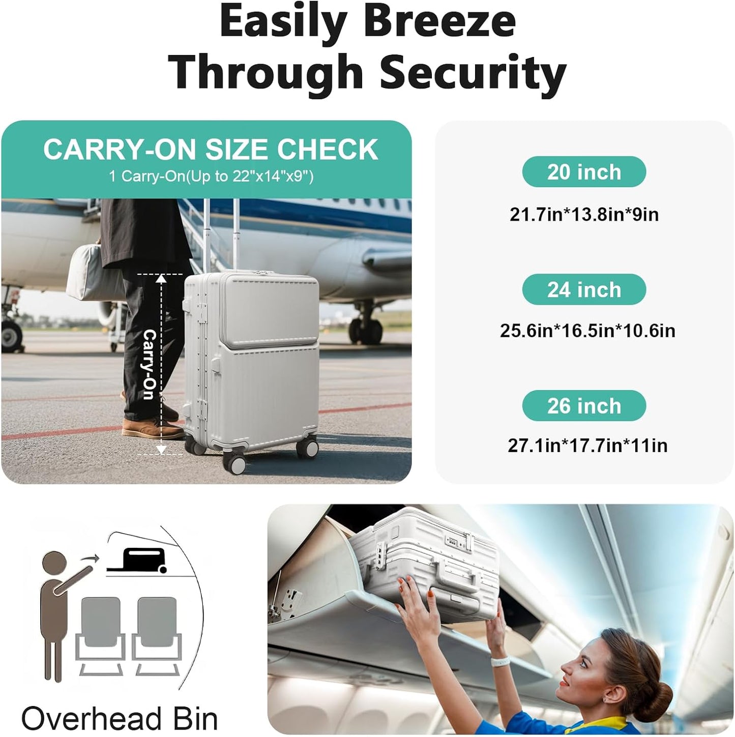 Hard Shell Luggage 24 Inch Travel Luggage, Carry-On Luggage Spinner TSA with Lid, PC+ABS Aluminum Frame,Lightweight Travel Luggage 20'' 24'' 26''Carry-On (upgraded white, 24 inch)