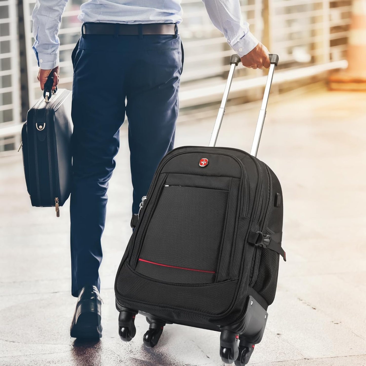 StarCloud 18-inch + 24-inch Checked Backpack Combo Set Large Rolling Backpack with 4 Wheels, Travel Commute Bag, Carry on Luggage Trolley Suitcase (4 Wheels Rolling Backpack)