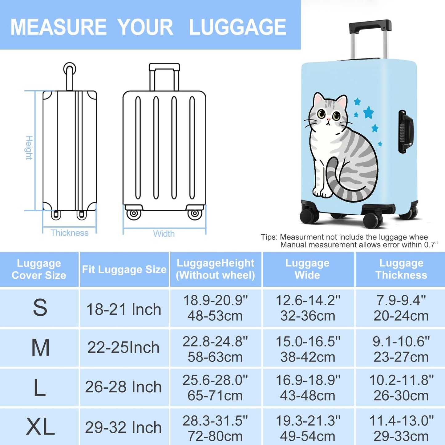 Luggage Cover Washable Suitcase Protector Anti-scratch Suitcase cover Fits 20-34 Inch Luggage (Cat, S(20-22inch suitcase))