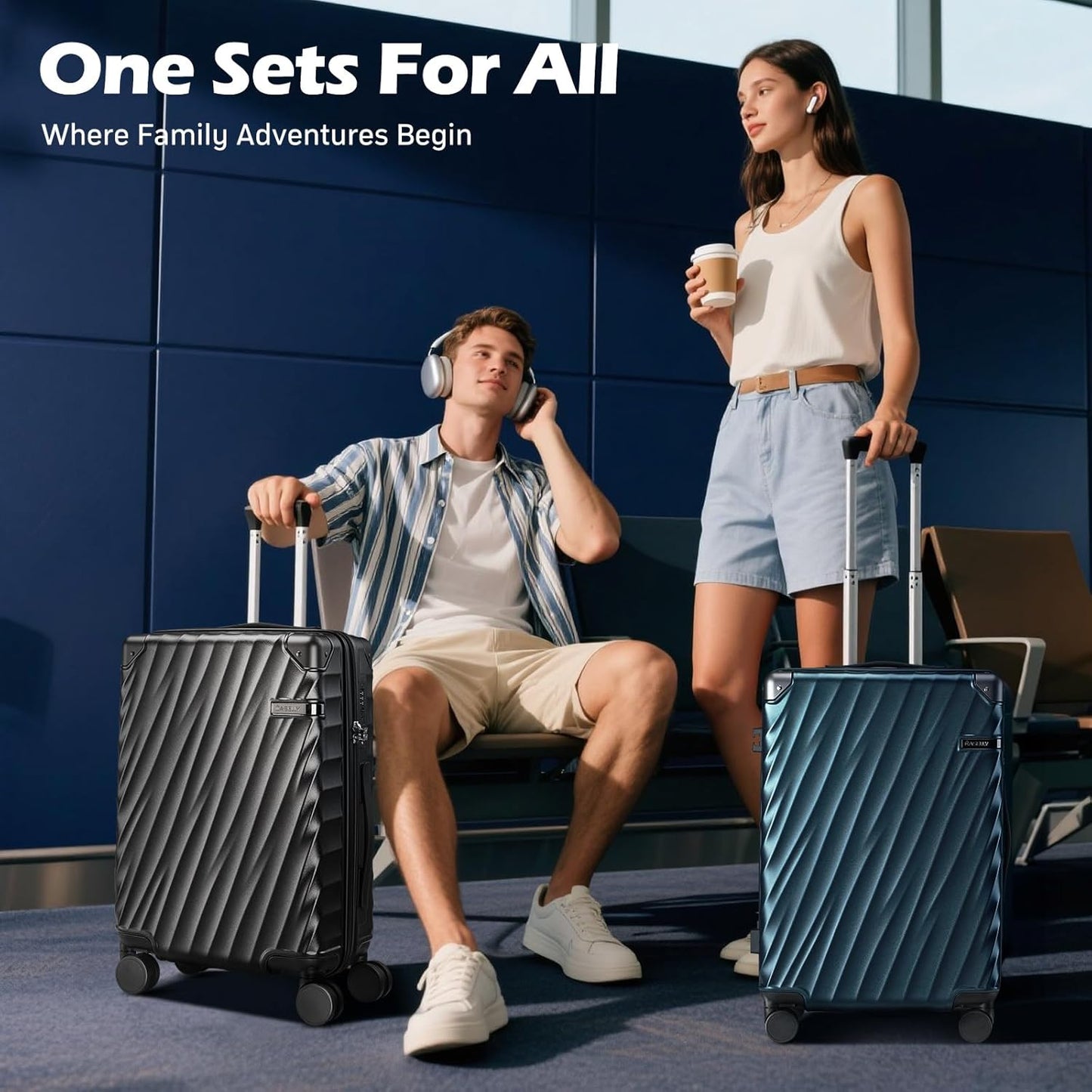 Luggage sets with Spinner Wheels, PC Hard Shell Travel Luggage, Carry On suitcase with TSA Lock,YKK Zippers,Charcoal Metallic (Navy, Carry-on 20-Inch)