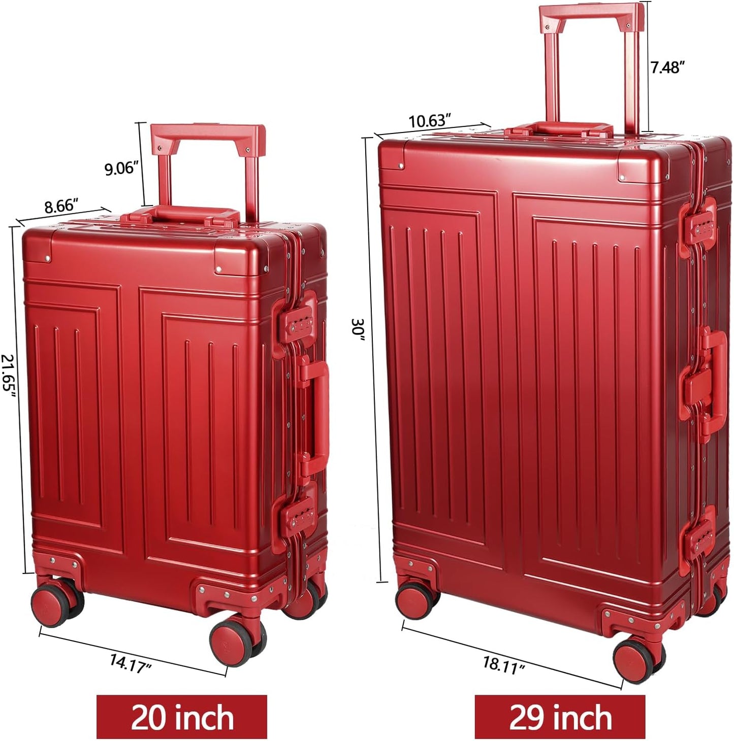 All Aluminum Carry On Luggage,Cut from Whole Aluminum Sheet,22x14x9 Airline Approved ,(3rd Generation,Premium All metal zipperless suitcase ) (red, 20inch)