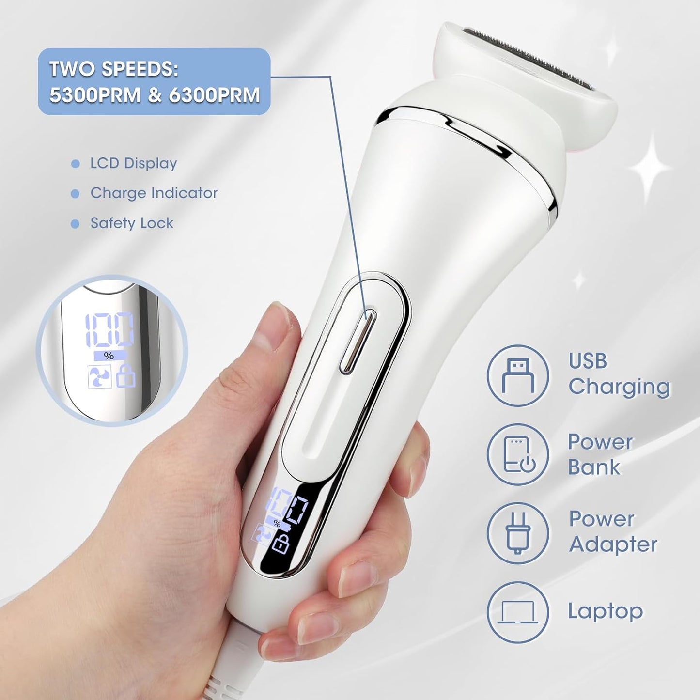 Electric Shavers for Women, 7 in 1 Hair Removal Kit with Epilator Bikini Trimmer Face Razor Body Brush Face Massager Foot Callus Remover, IPX7 Waterproof Lady Razors Set for Legs Armpit Bikini Pubic