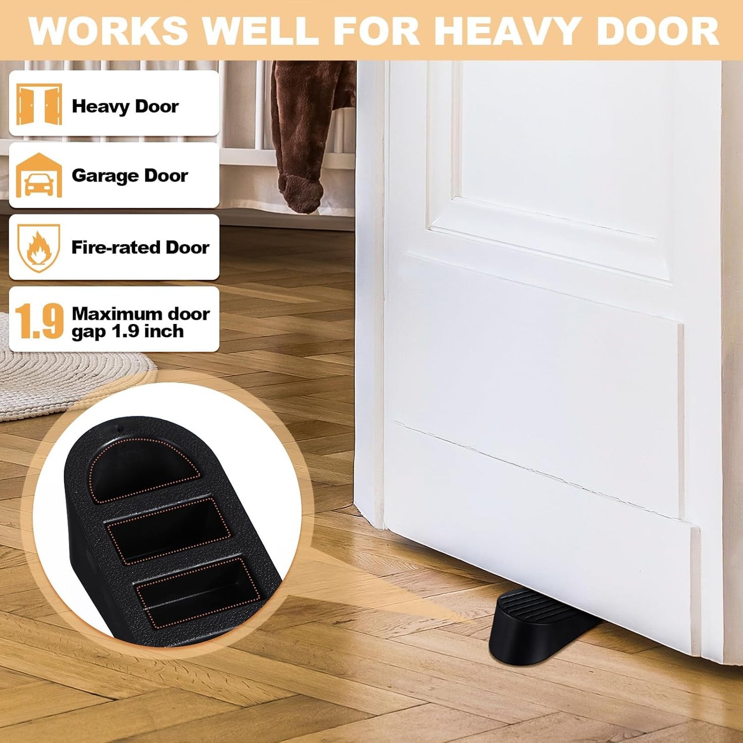 Frienda 6 Pack Large Door Stoppers Heavy Duty Rubber Stopper for Bottom of Door Wedge Stopper for Home Office (Black)
