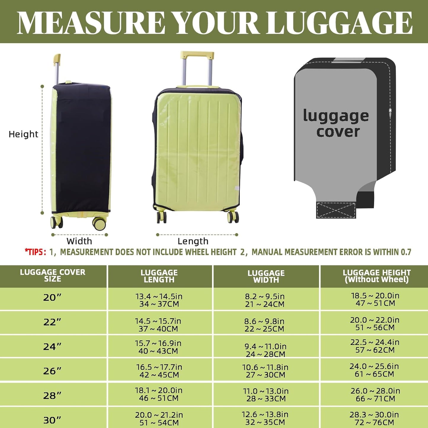 Clear Luggage Cover Protectors For Suitcases,Elastic Transparent waterproof PVC Suitcase Covers Protector Fit 20-30 Inch wheeled Luggage (20”+24“+28“)