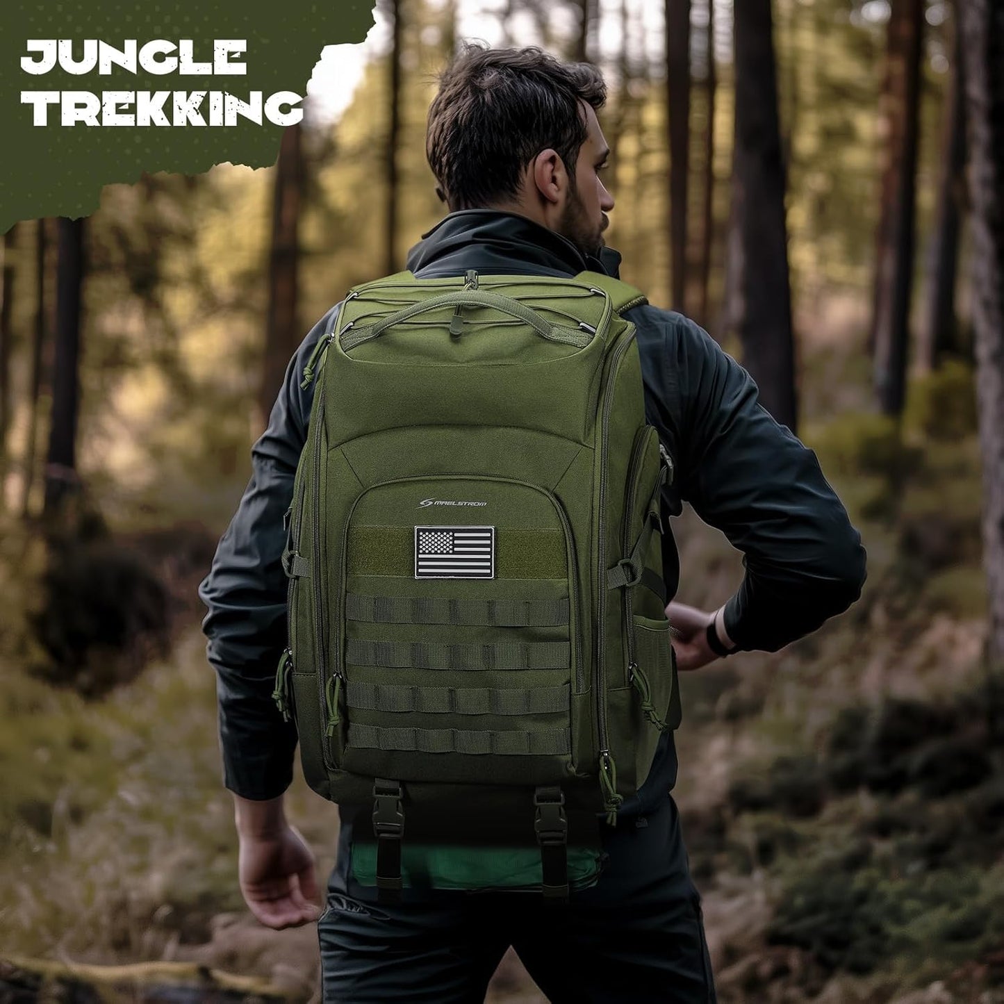 Maelstrom Tactical Backpack for Men, 40L Military Backpack,Water Resistant Assault Pack for Women, 3-Day Bug Out Bag for Hiking, Camping, Gym with Molle System-Army Green