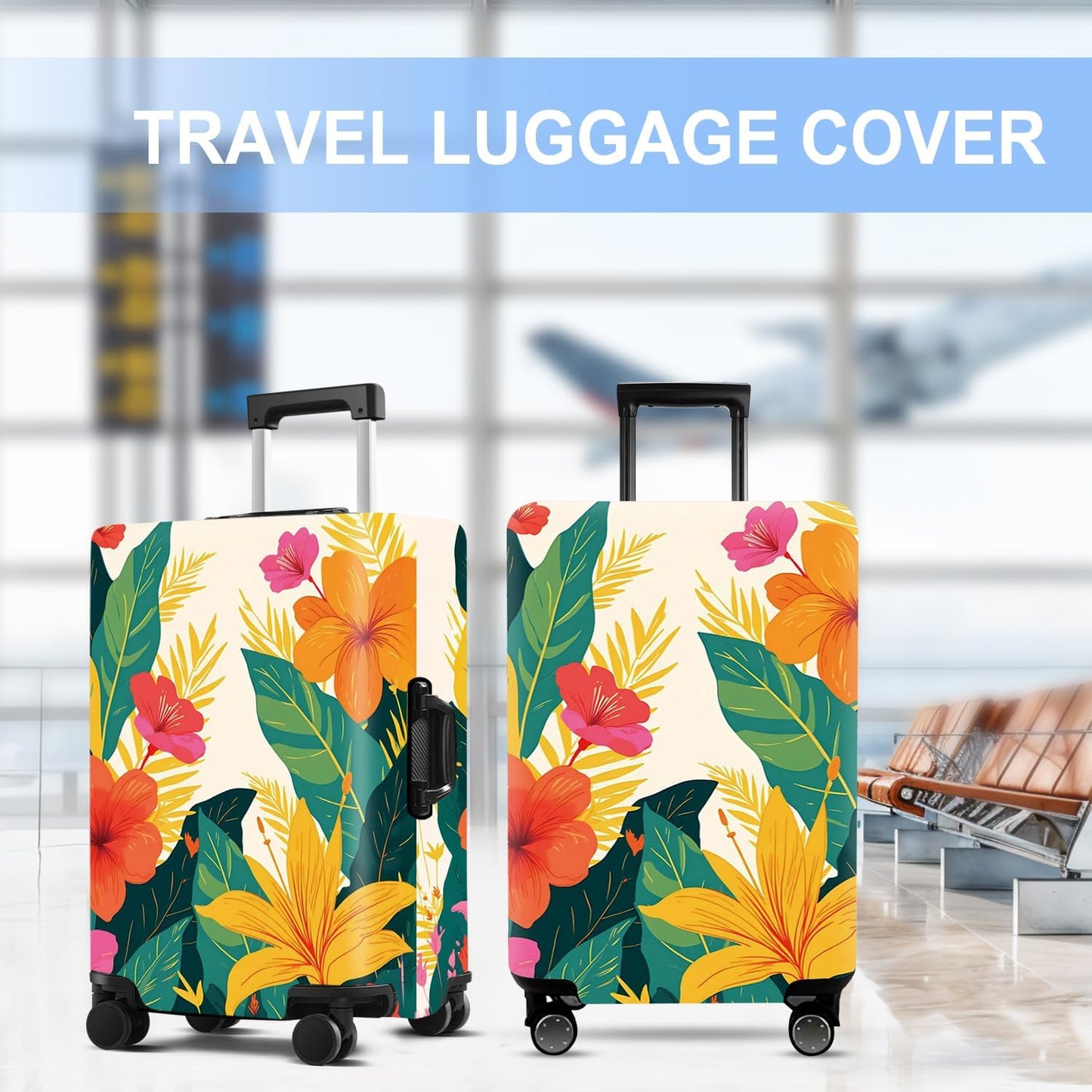 Luggage Cover Washable Suitcase Protector Anti-Scratch,Stretchable Fit for 20-34Inch Luggage Durable Travel Bag Cover with Zipper Closure (Flower, XL(fits 32-34Inch suitcase))