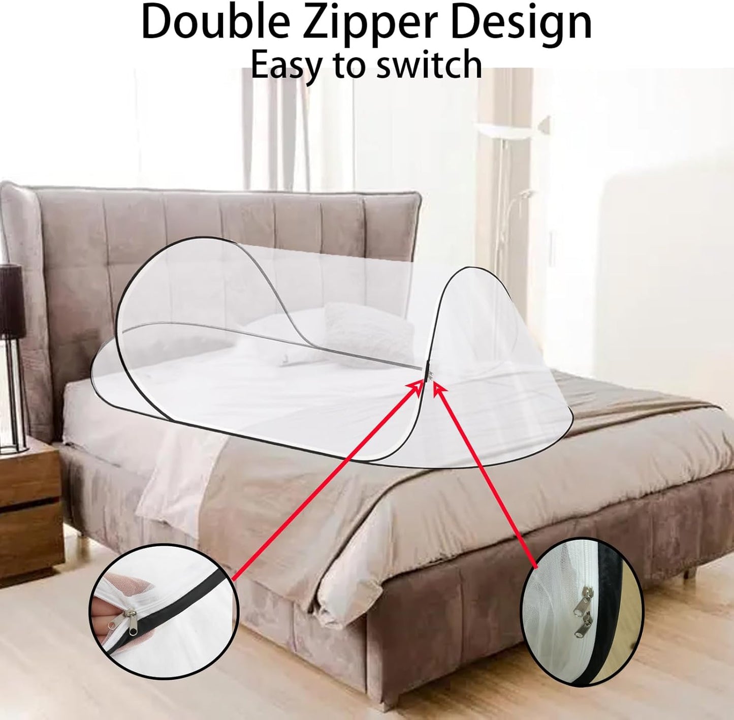 CMINGJ Large Pop Up Mosquito Tent, Portable Foldable Mosquito Net for Bed Camping Travel Patio,Mosquito Net for Adults Baby (78 * 31 * 22inch) (Black Fixed Size)