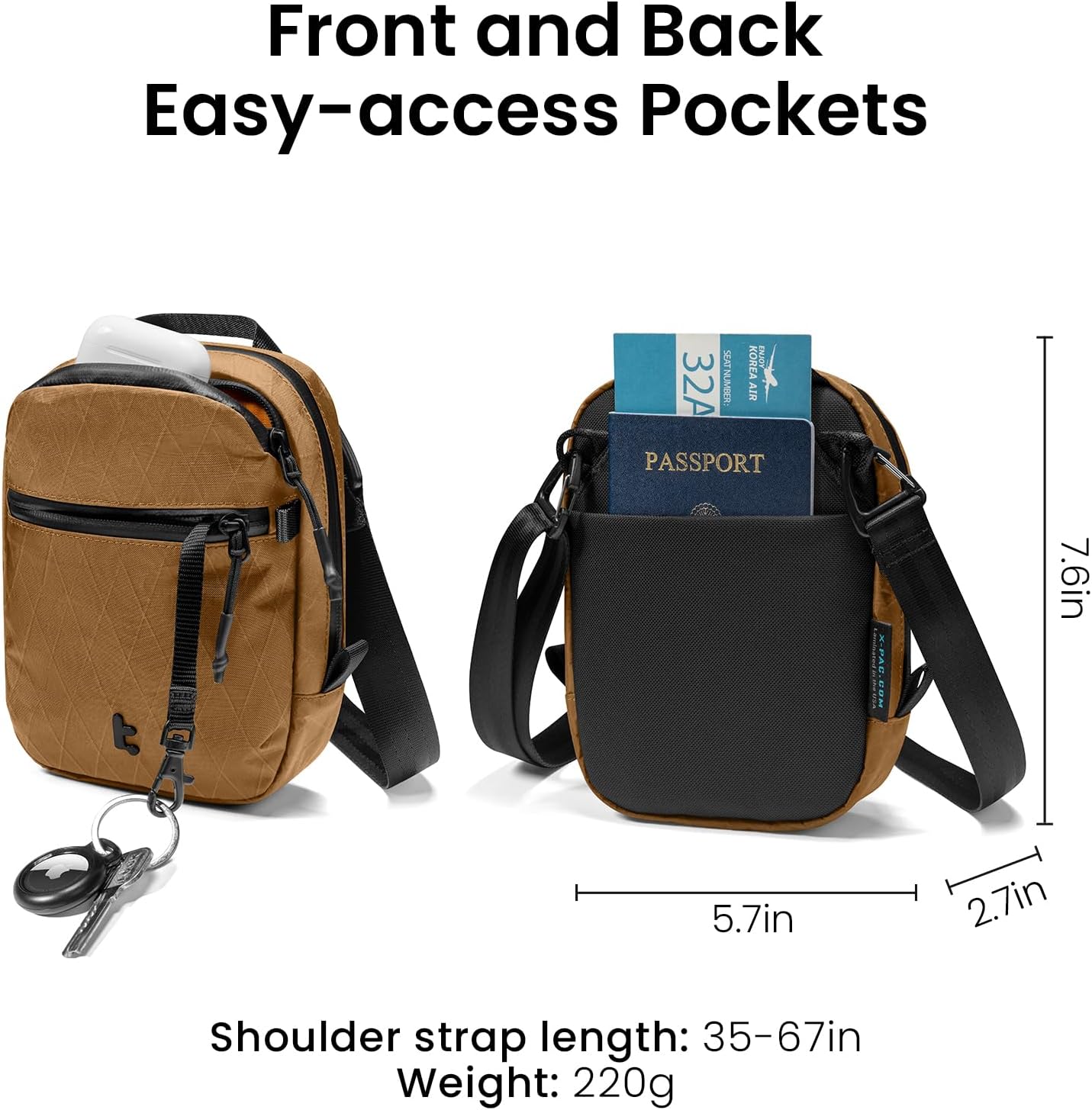 tomtoc Aviator-T37 X-Pac Travel Crossbody RFID Blocking Bag, Holds 4-6 Passports with Anti-theft Lockable Zippers, Multiple Pockets for Cards & Documents – Organizer for Daily Use