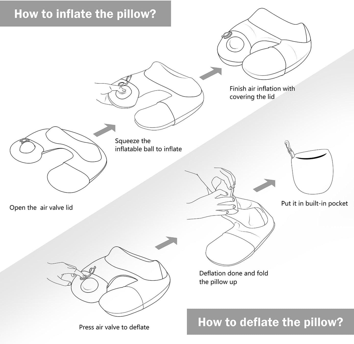 Inflatable Travel Neck Pillow, Best Airplane Neck Pillow for Long Flight Sleeping,Soft 100% Cotton Travel Pillow for Plane Head Rest, Portable Traveling Essentials