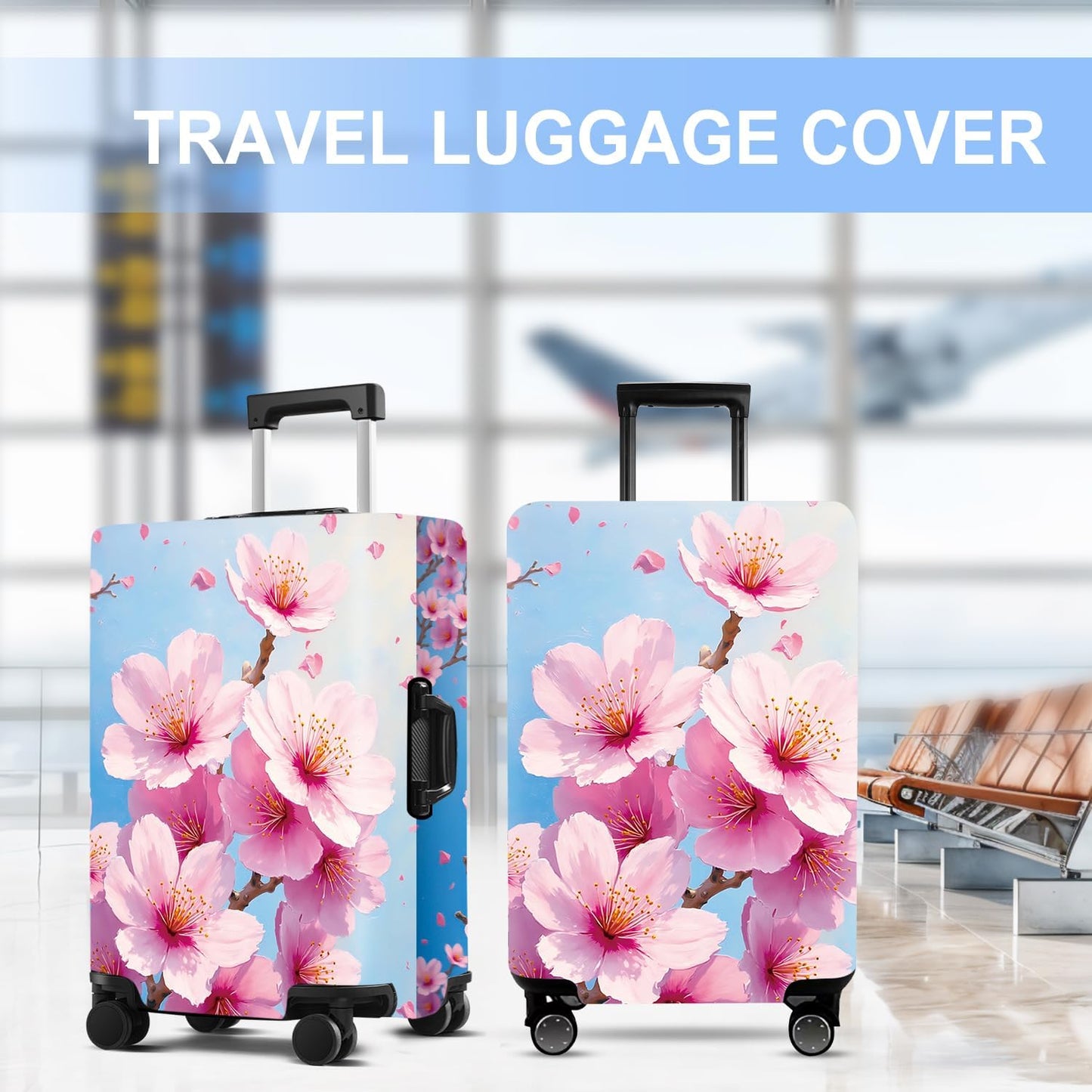 Luggage Cover Washable Suitcase Protector Anti-Scratch,Stretchable Fit for 20-34Inch Luggage Durable Travel Bag Cover with Zipper Closure (Peach blossom, M(fits 24-26Inch suitcase))