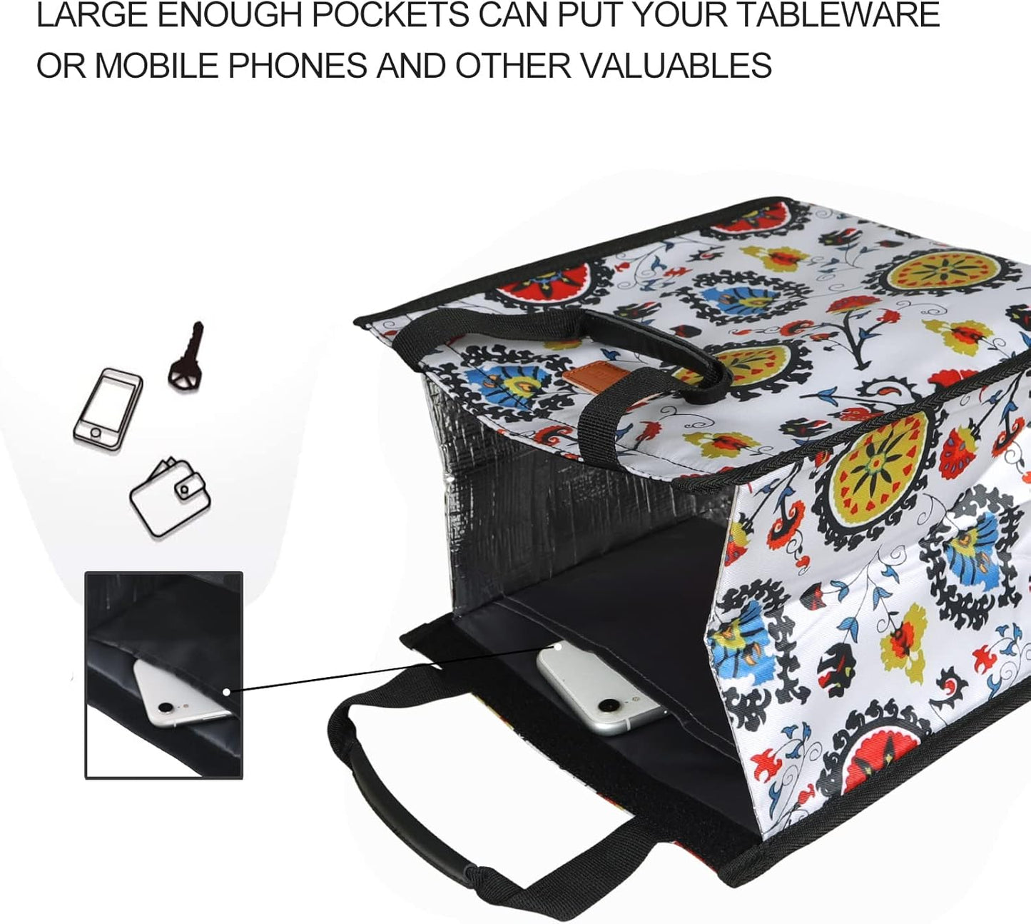 Lunch Bags for Women Insulated Reusable Lunch Tote with Internal Pocket, Lunch Tote bag for Work (Colorful Flowers)