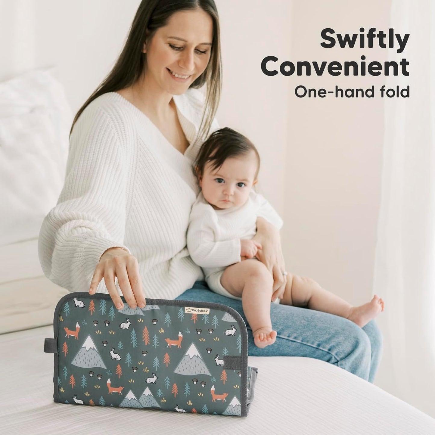 KeaBabies Portable Diaper Changing Pad, Easy Wipe Clean - Foldable Waterproof Baby Changing Mat for Diaper Bag, Compact, Lightweight, 25x13 Baby Changer Travel Essential, Machine Washable (Woods)
