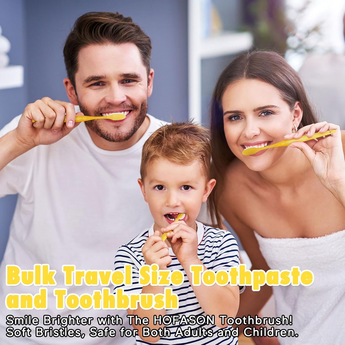 HOFASON Disposable Toothbrushes with Toothpaste Pack of 100, Yellow Hollow Travel Toothbrush Set with 5g Toothpaste Individually Wrapped Toothpaste Bulk for Homeless, Nursing Home, Shelter, Hotel