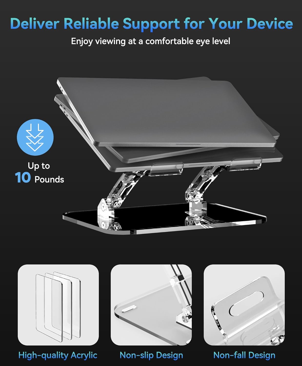 Adjustable Foldable Laptop Stand, Portable Ergonomic Computer Stand for Laptop, Compatible with 10 to 15.6 Inches Notebook Computers
