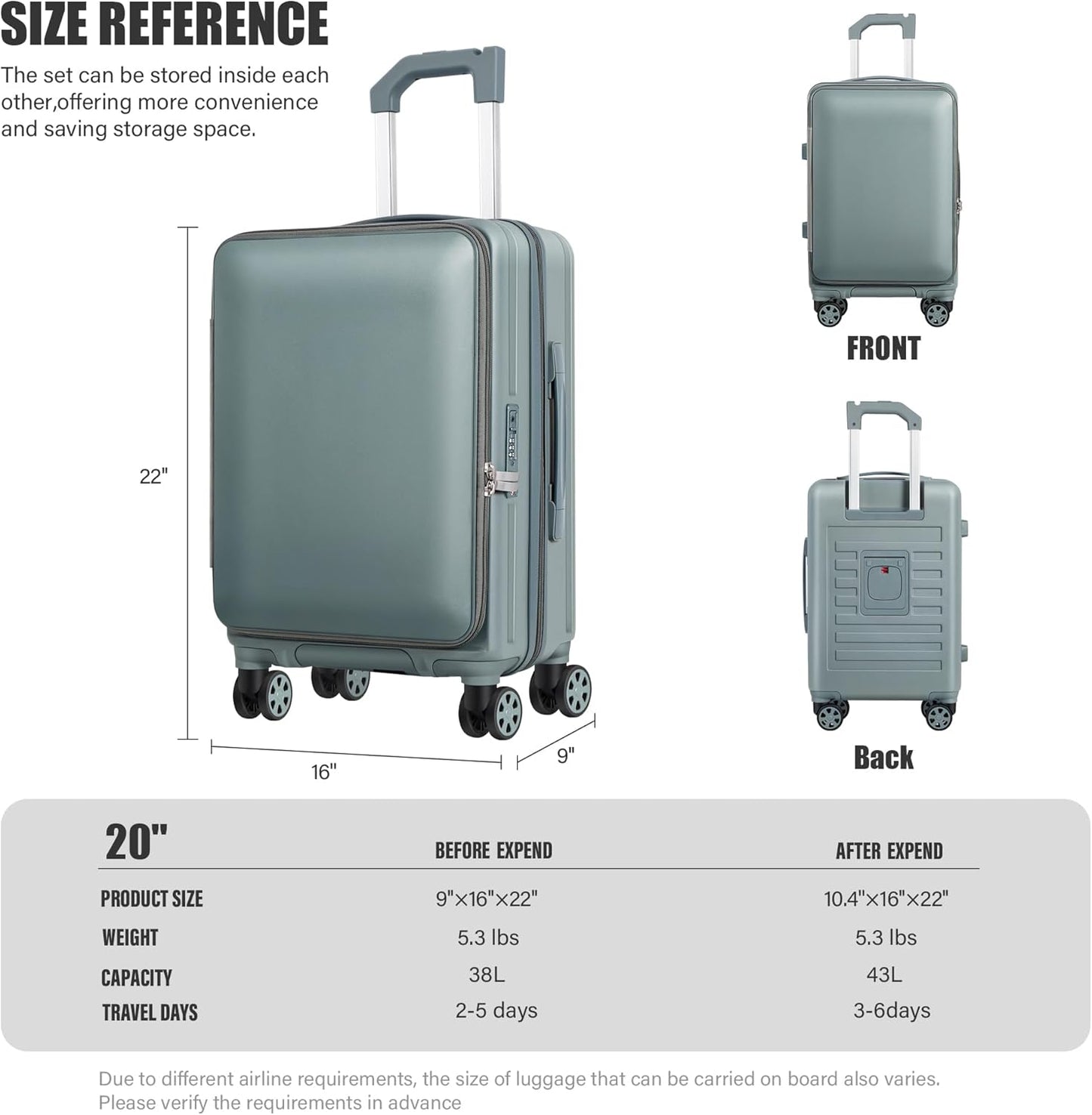 buy 0ne get 0ne free! Carry On Luggage Front Opening 20in Suitcase with TSA Lock PC Hardside Rolling Luggage Travel Suitcase, Small, Hardside Expandable Luggage with Spinner Wheels (Black)