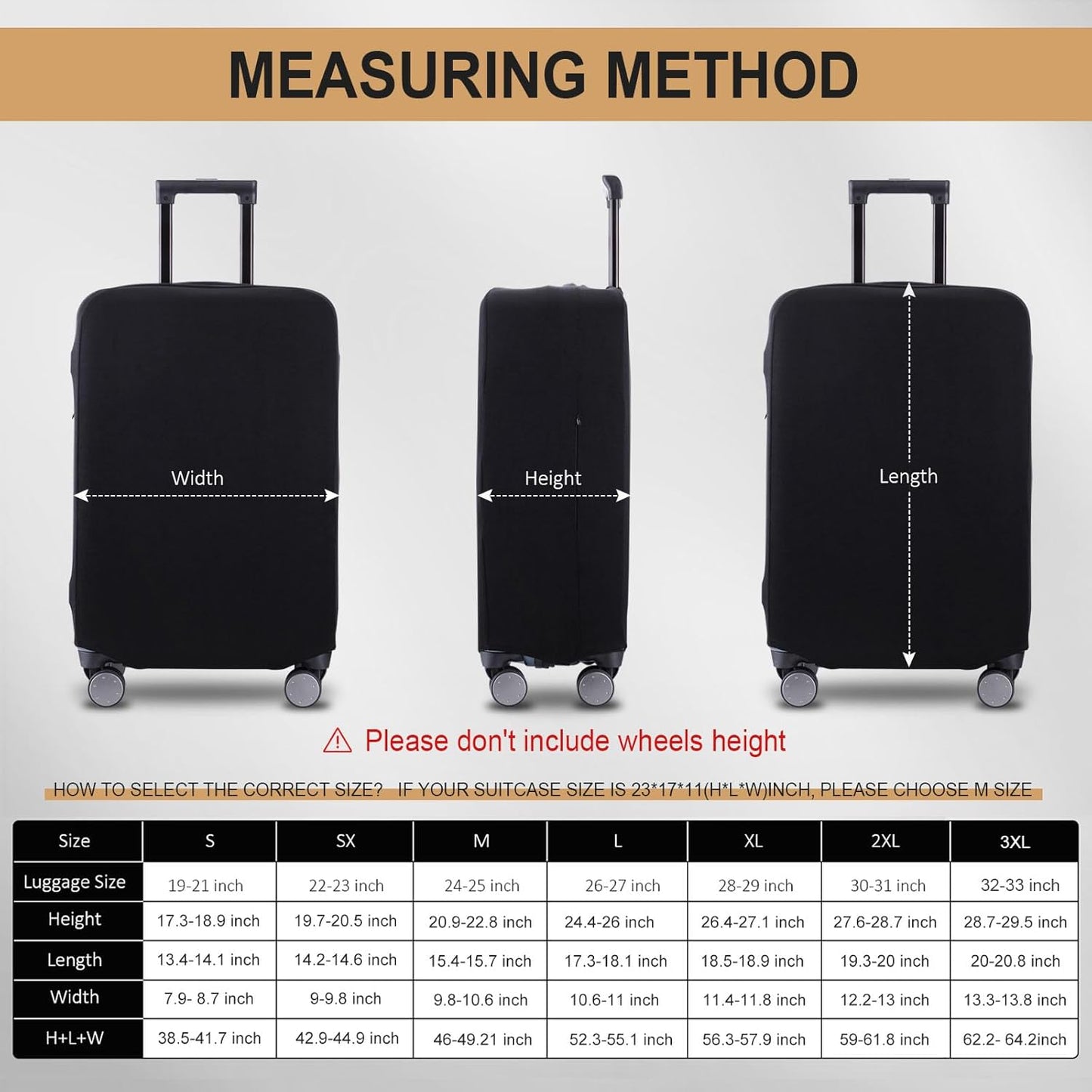Travel Luggage Cover Suitcase Protector Scratch-Resistant Fit 19-31 Inch Suitcase, Not Included Suitcase (Black, S(19-21inch))