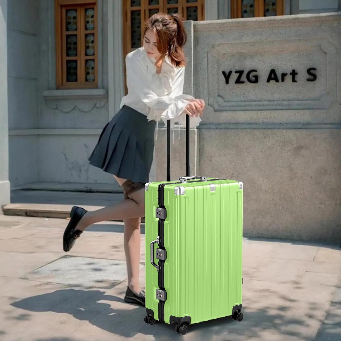 Krute Luggage 28 Inch Aluminum Frame Luggages TSA Lock No Zipper Checked Suitcase with Spinner Wheels Hardshell Lightweight PC+ABS Large Suit Case