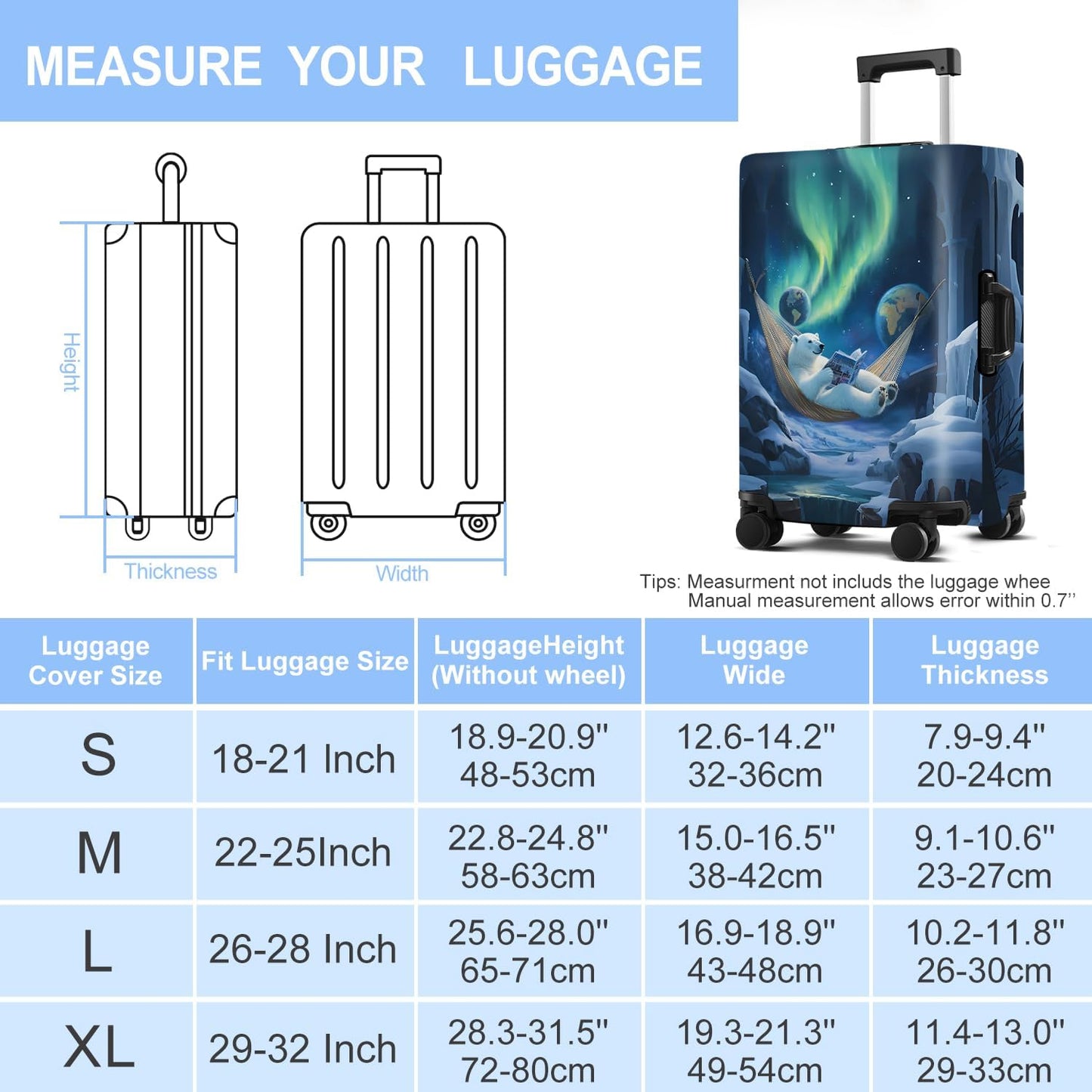 Polar bear Luggage Cover Washable Suitcase Protector Anti-Scratch,Stretchable Fit for 20-34Inch Luggage Durable Travel Bag Cover with Zipper Closure L(28-30inch suitcase)
