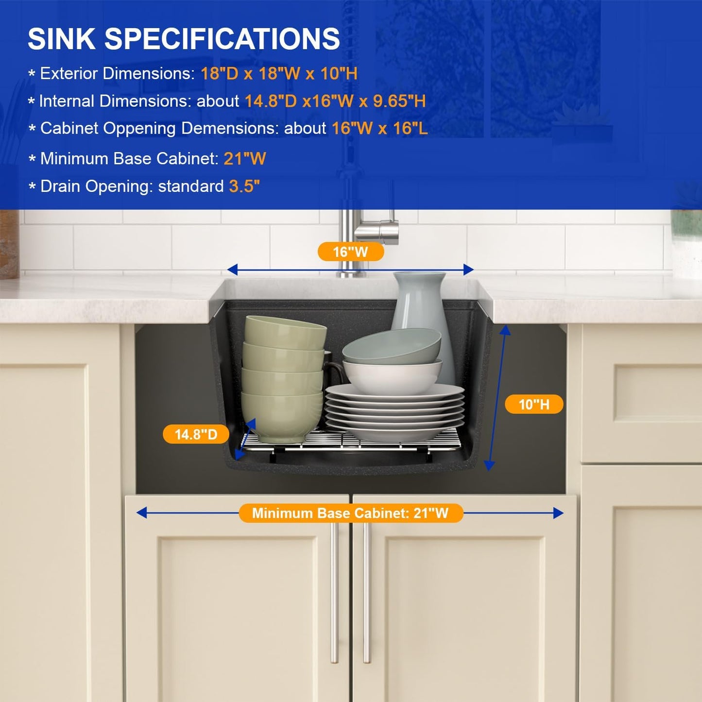 Dcolora 18 In. Wet Bar Sink Granite Composite Undermount Kitchen Sink Black Small Kitchen Prep Sinks Workstaion Single Bowl,#DC-GU0002BS