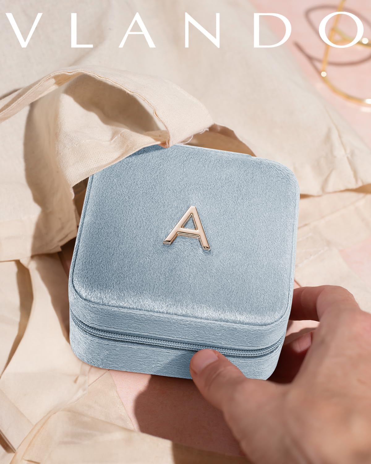 Vlando Jewelry Box for Aunt Gifts from Niece Nephew, Birthday Gifts for Aunt Auntie, Unique Gifts for Aunt Auntie Travel Jewelry Case, Auntie Gifts for Wedding Anniversary - Letter F, Blue