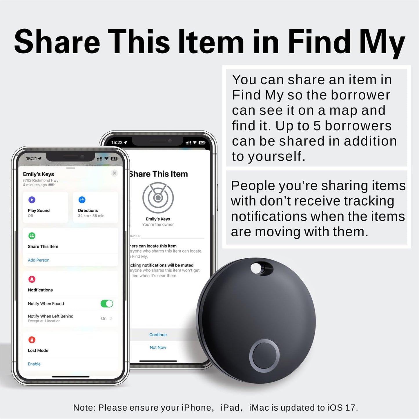 Reyke Smart Tag, Bluetooth Luggage Tracker, Works with Apple Find My (iOS Only), Item Locator for Key, Luggage, Backpack, Wallet, IP67 Waterproof, 4 Pack, Black+White
