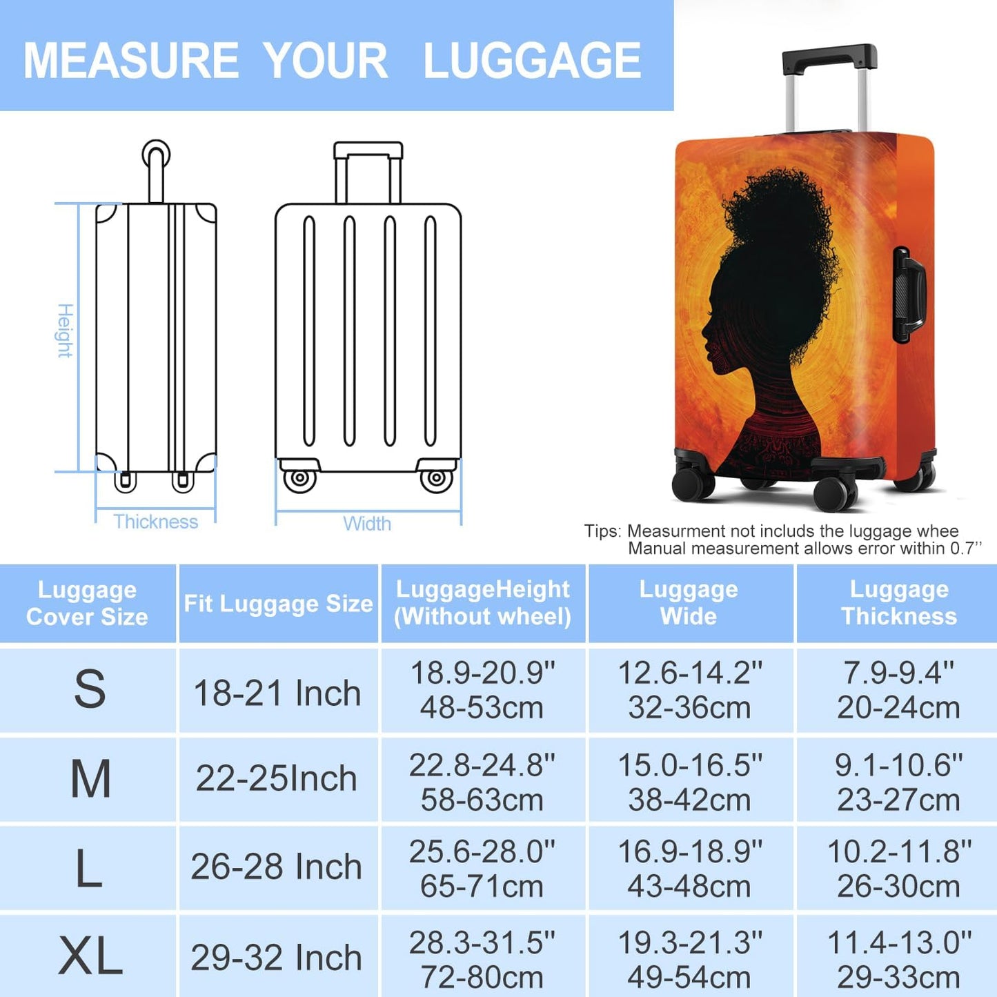 Luggage Cover Washable Suitcase Protector Anti-scratch Suitcase cover Fits 20-34 Inch Luggage (Girl-3, S(20-22inch suitcase))