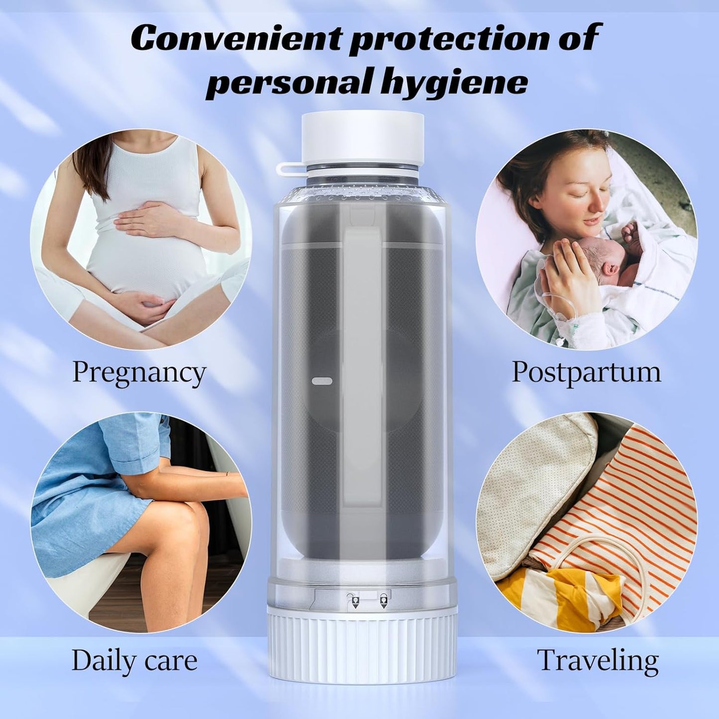 Portable Bidet for Travel, VITCOCO Rechargeable Electric Travel Bidet Sprayer with Adaptor, Waterproof High Pressure Handheld Bidet for Women Men Baby Cleaning
