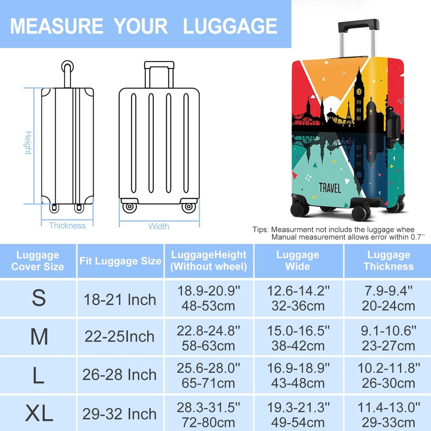 Luggage Cover Washable Suitcase Protector Anti-Scratch,Stretchable Fit for 20-34Inch Luggage Durable Travel Bag Cover with Zipper Closure (Travel-2, XL(fits 32-34Inch suitcase))