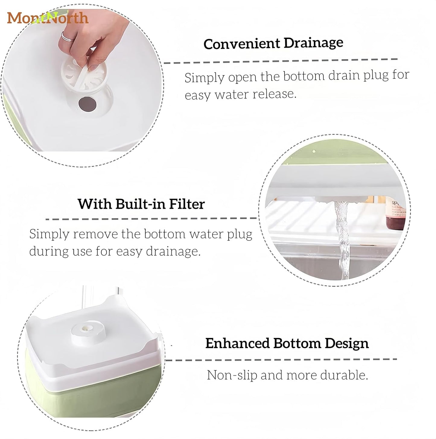 Collapsible Wash Basin 9L, Foldable Dish Tub with Drain Plug, Portable Collapsible Dish Basin, Camping Sink for Washing Dishes, Laundry & Kitchen Use (Green)