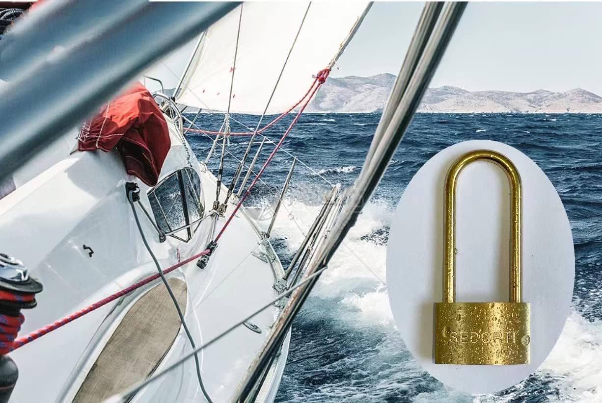 Weather Proof Lock, Solid Brass Padlock with Brass Long Shackle, 1-1/2" Wide, Light Duty Small Marine Grade Padlock