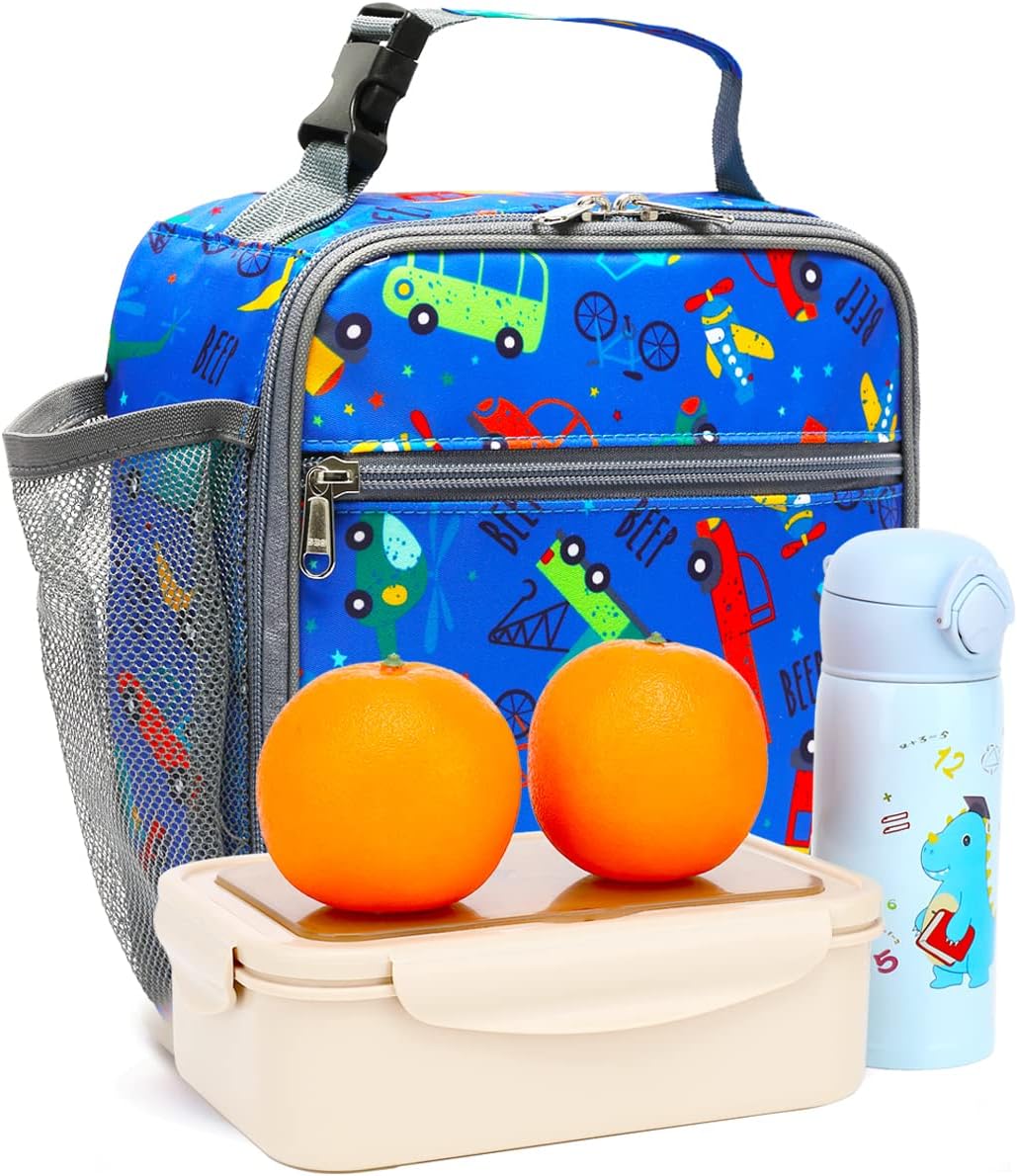 FlowFly Kids Lunch box Insulated Soft Bag Mini Cooler Back to School Thermal Meal Tote Kit for Girls, Boys, Car