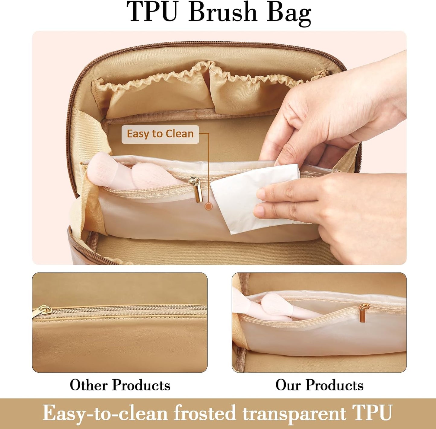 Birthday Gifts for Women Teen Girl, Personalized Initial Makeup Organizer Bag Set, Open Flat Travel Cosmetic Bag With Clear Divider and Handle(Beige,B)