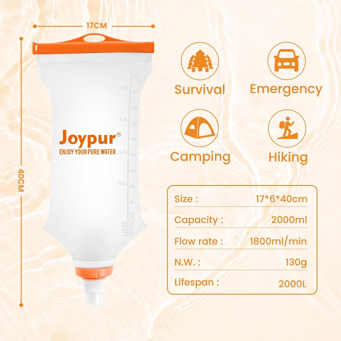 Water Filter Bottle Survival - 650/1000/2000ml Collapsible Water Bottle with NSF/FDA Certification with Filter Squeeze Water Filter Bottle Portable Water Filter Hiking Backpacking Camping