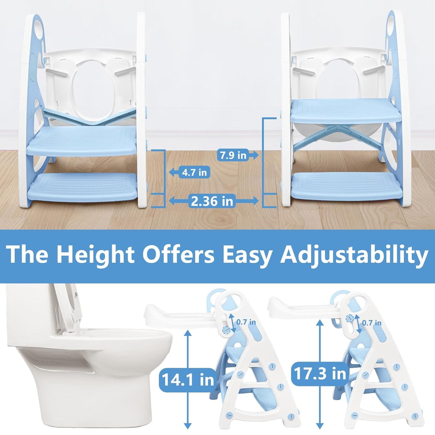 Potty Training Seat:2 in 1 Design Potty Seat for Toilet & Nursery Step Stool for Sink, Potty Training Toilet with Height Adjustable Ladder for Kids of All Ages (Arctic)