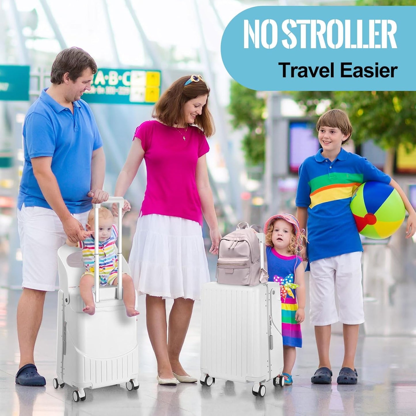 Carry on Luggage with Seat for Kids Expandable Ride on Suitcase with Spinner Wheels and Locks for Travel (20 Inch,White)