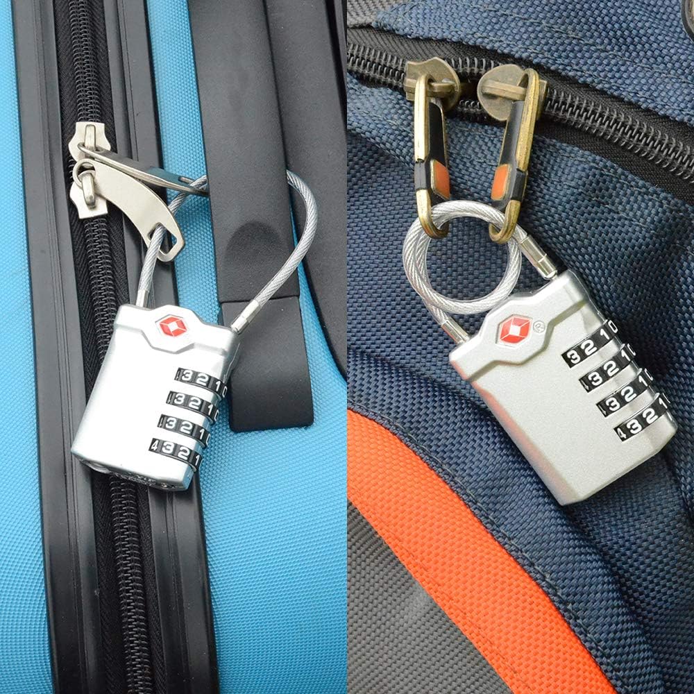 ZHEGE TSA Luggage Locks, Travel Locks for Suitcase with Inspection Open Alert, TSA Locks for Luggage 4 Digit for Backpack, Baggage, White Number Padlock for Locker (2 Pack, Silver)