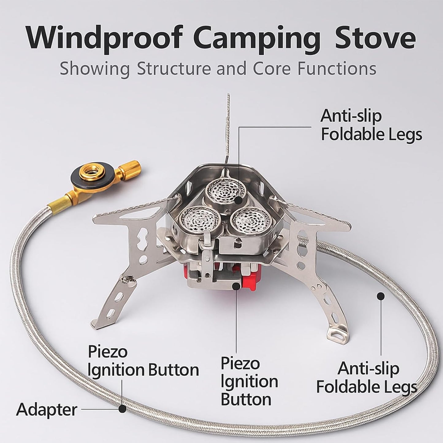 Windproof Camping Stove, Portable Camping Stove with Piezo Ignition, Collapsible Design with Carrying Casefor Outdoor Hiking, Backpacking, Picnic & Emergency Cooking (6800W)