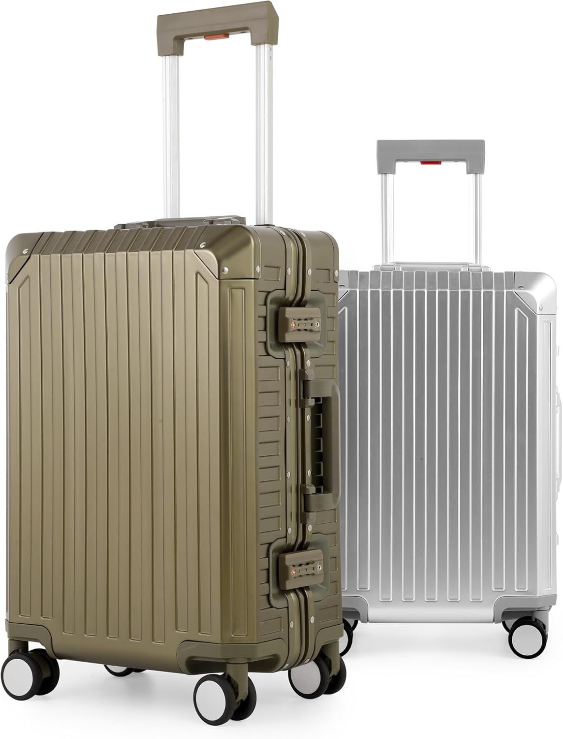 Mvst Luggage Premium All Aluminum Magnesium Carry On 20'' Lightweight Metal,Suitcase with Spinner Wheels Built-in Toiletry Set, Luggage Protector(silvery) (Brown, 20inch)