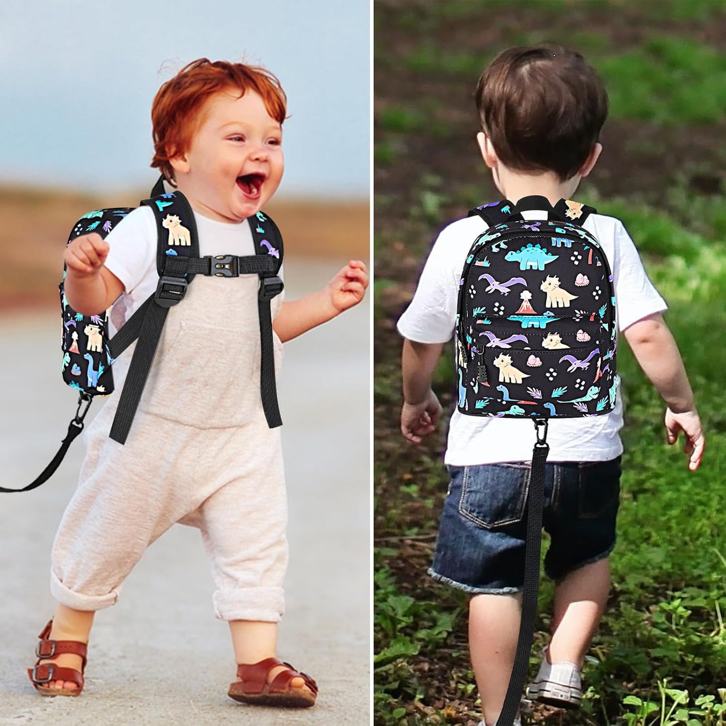 Accmor Toddler Backpack with Leash, Cute Dinosaur Kids Backpack + Anti Lost Wrist Link, Mini Child Backpack Leash Baby Walking Harness for Outdoor Travel, Adorable Backpack Tether for Boys Age 1-3