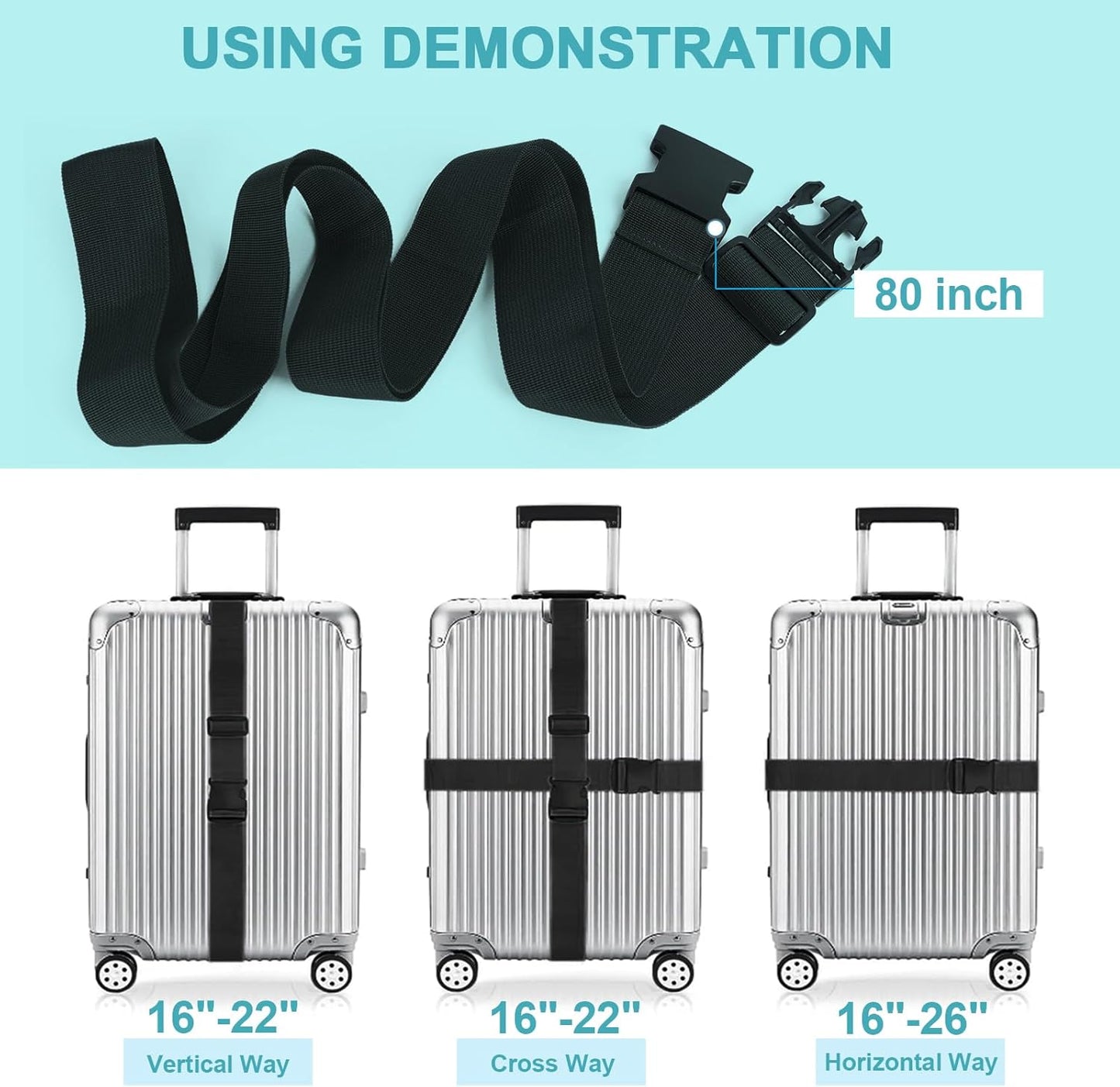 4Pcs Luggage Straps for Suitcase Travel Accessories TSA Approved, 80In Long Belts to Keep Your Suitcase Secure, Adjustable Bag Straps with Quick-Release Buckle for Travel Bag Closure, Orange