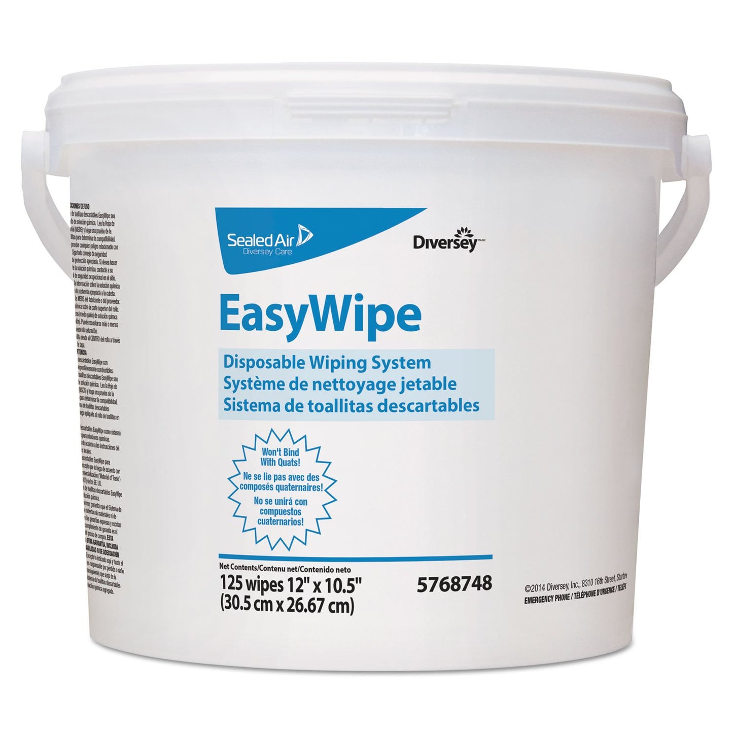 Diversey Easywipe Disposable Wiping Refill, 8.63 x 24.88, White, 125/Bucket, 6/Carton
