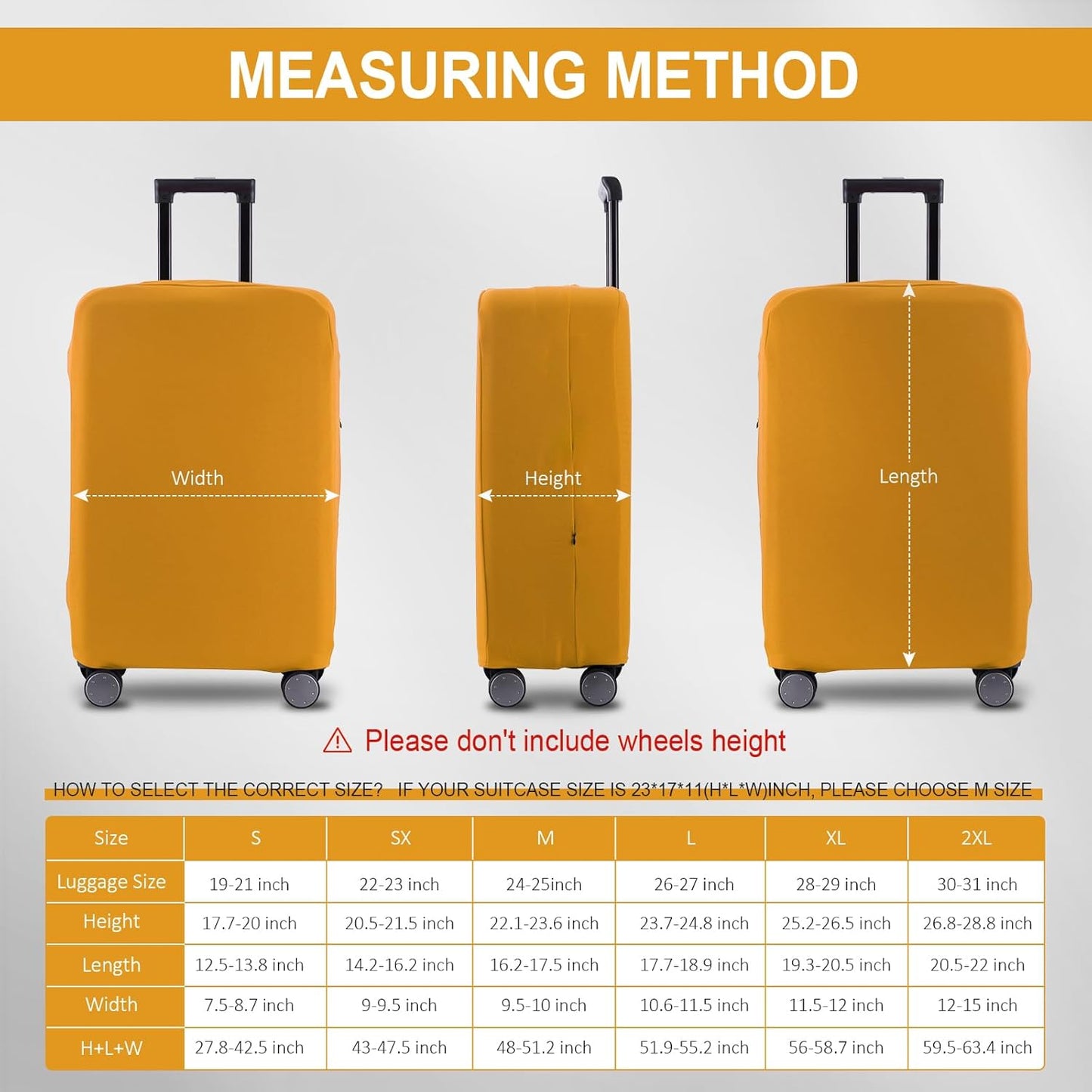 Travel Luggage Cover Suitcase Protector Scratch-Resistant Fit 19-31 Inch Suitcase, Not Included Suitcase (Yellow, S(19-21 inch))